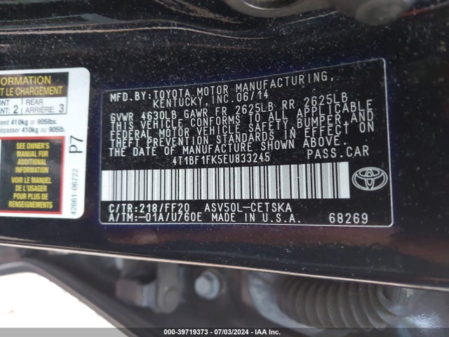 Toyota CAMRY SE 2014 4T1BF1FK5EU833245 Image 9