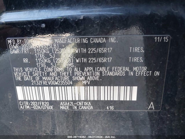 Toyota RAV4 LE 2016 2T3ZFREV0GW235504 Image 9