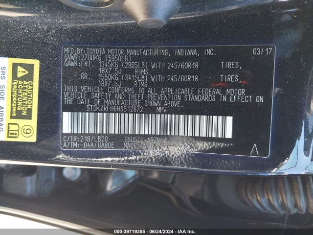 Toyota Highlander Xle 2017 5TDKZRFH6HS512872 Image 9