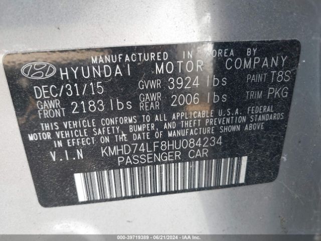KMHD74LF8HU084234 Hyundai ELANTRA SE