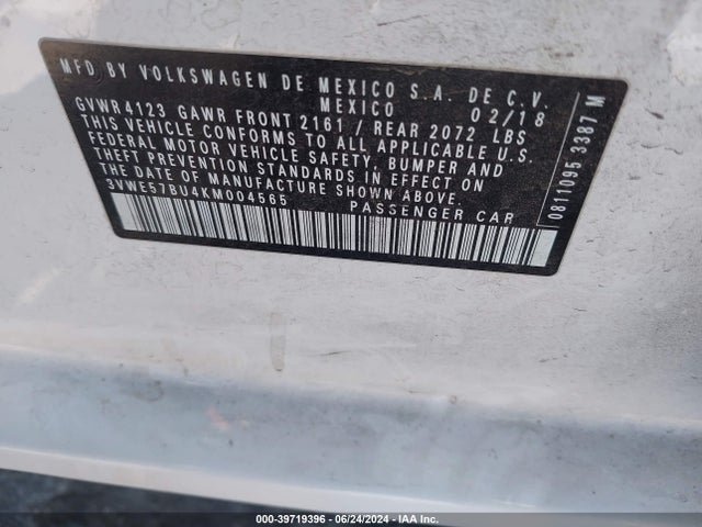 3VWE57BU4KM004565 Volkswagen Jetta 1.4t Sel