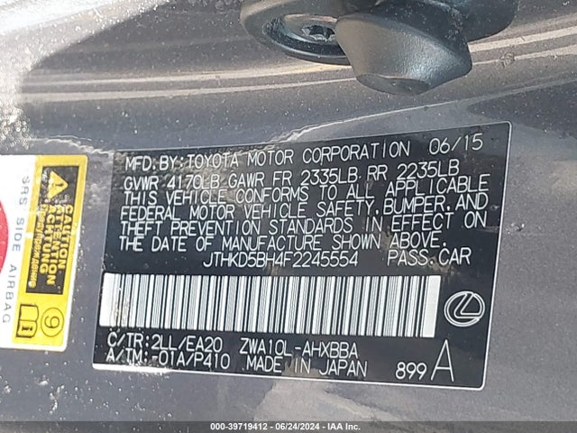 Lexus CT 200H 2015 JTHKD5BH4F2245554 Image 9