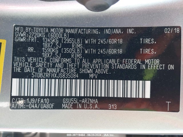 Toyota Highlander Le Plus 2018 5TDBZRFHXJS835084 Image 9