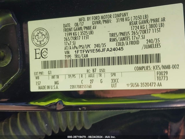 Ford F150 2018 1FTFW1E56JFA24045 Image 53