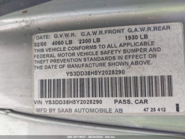 2000 SAAB 9-3 YS3DD38H5Y2028290 Photo 8