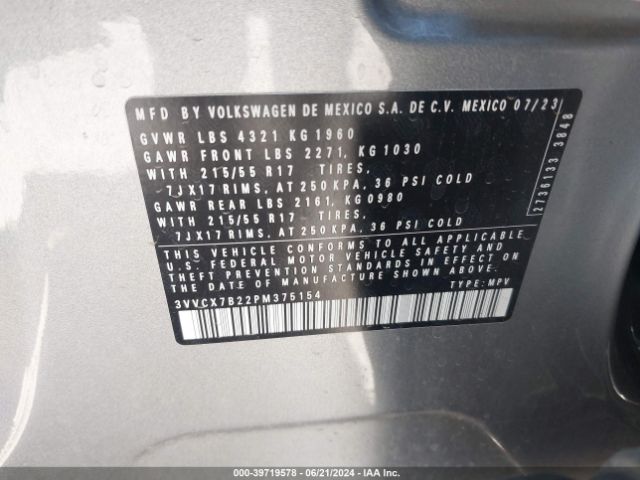 3VVCX7B22PM375154 Volkswagen Taos 1.5t S