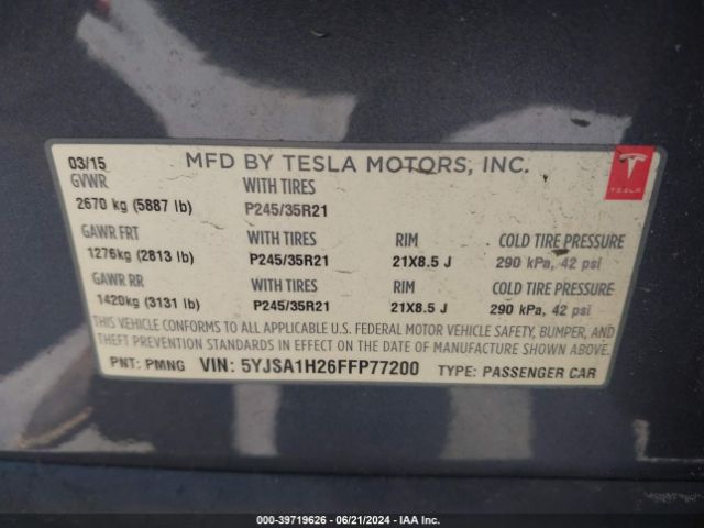 5YJSA1H26FFP77200 Tesla Model S 70d/85d/p85d