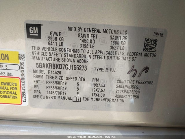 Buick Enclave Leather 2016 5GAKRBKD7GJ166273 Image 9