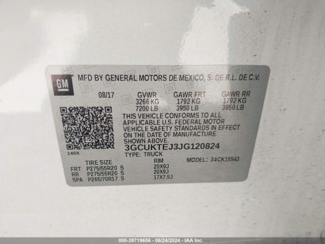 3GCUKTEJ3JG120824 Chevrolet Silverado 1500 High Country