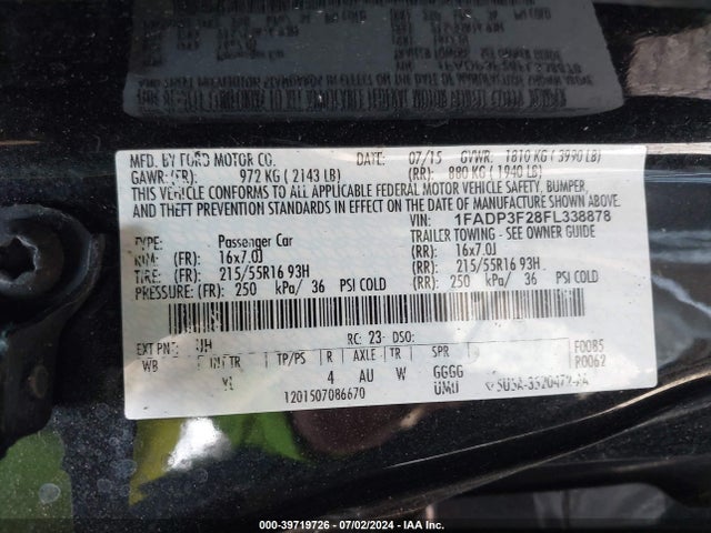 Ford FOCUS SE 2015 1FADP3F28FL338878 Image 9