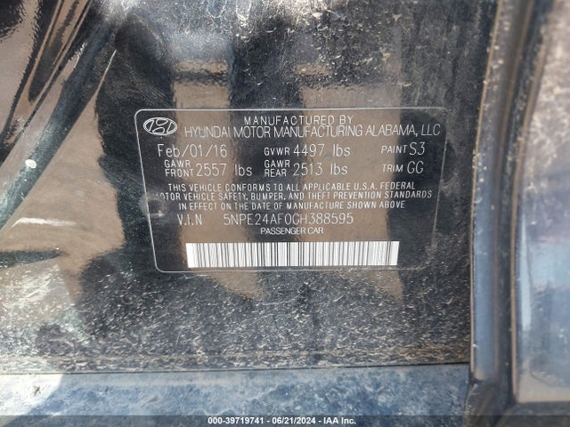 Hyundai Sonata 2016 5NPE24AF0GH388595 Image 9