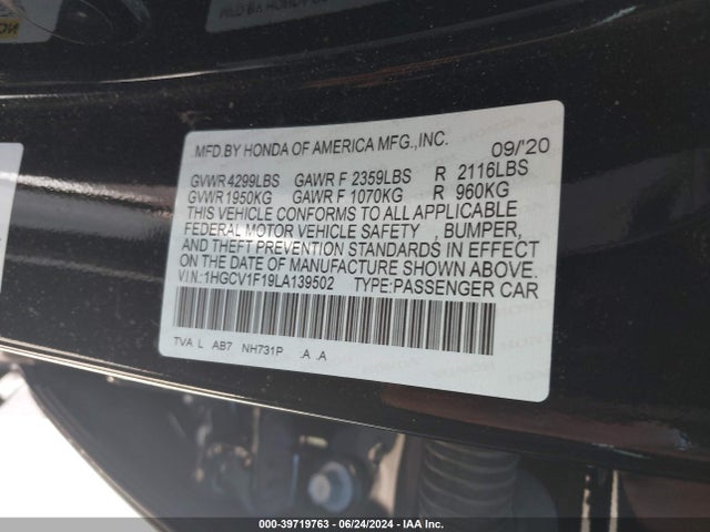 Honda ACCORD LX 2020 1HGCV1F19LA139502 Image 9