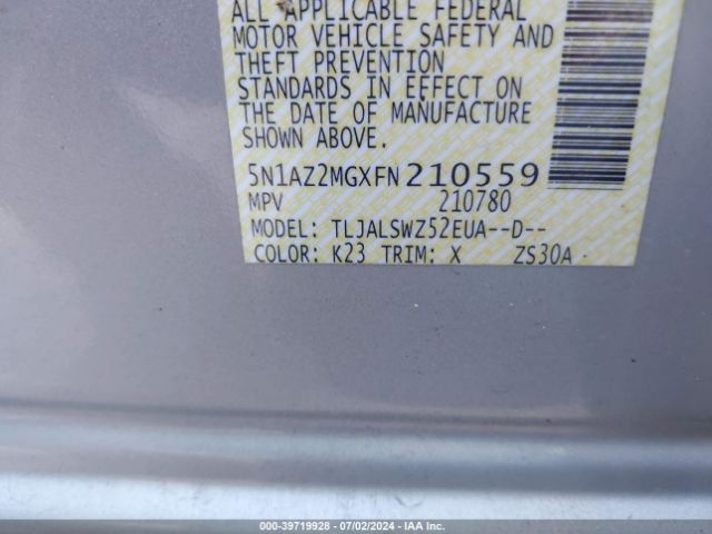 5N1AZ2MGXFN210559 Nissan Murano Platinum