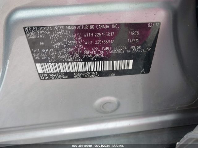 2T3RFREV5HW613382 Toyota Rav4 Xle