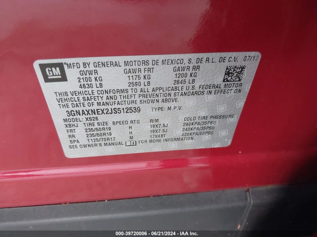 Chevrolet Equinox Premier 2018 3GNAXNEX2JS512539 Image 9