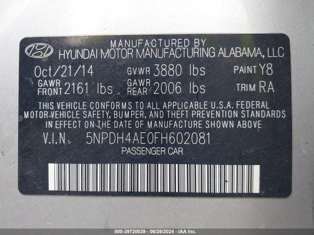 Hyundai ELANTRA SE 2015 5NPDH4AE0FH602081 Image 9