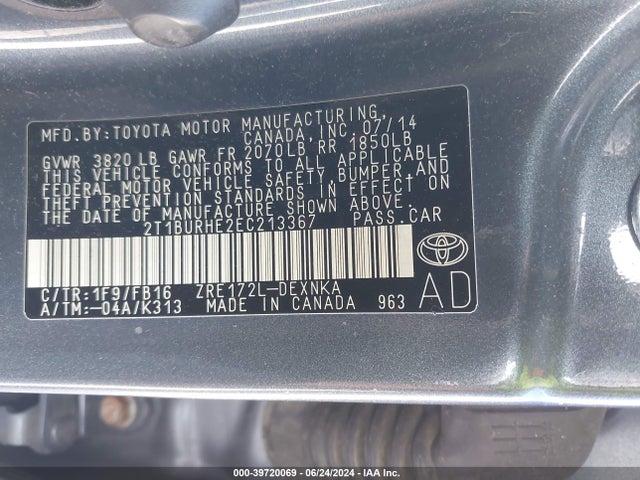 Toyota COROLLA LE 2014 2T1BURHE2EC213367 Image 9
