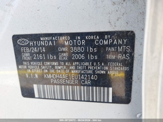 Hyundai ELANTRA SE 2014 KMHDH4AE1EU142140 Image 9