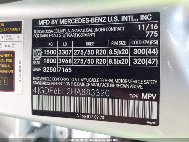 4JGDF6EE2HA883320 Mercedes-Benz Gls 450 4matic