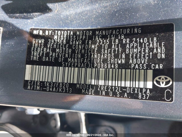 Toyota COROLLA LE 2020 5YFEPRAE3LP086849 Image 9