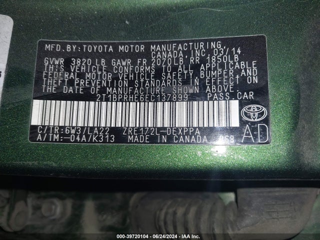 Toyota Corolla Le Eco Premium 2014 2T1BPRHE6EC137899 Image 9