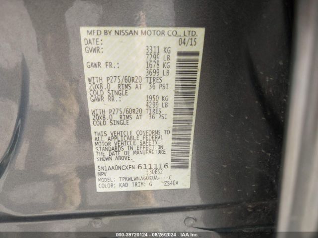 5N1AA0NCXFN611116 Nissan Armada Platinum