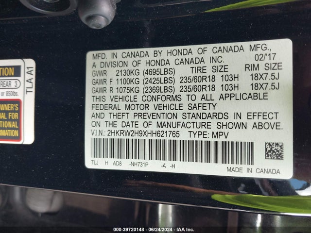 Honda Cr-v Touring 2017 2HKRW2H9XHH621765 Image 9