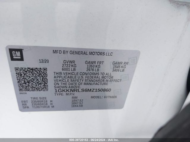 1GKKNRLS6MZ150860 GMC Acadia Awd Sle