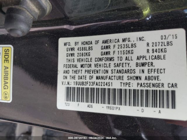 19UUB2F33FA020451 Acura Tlx V6