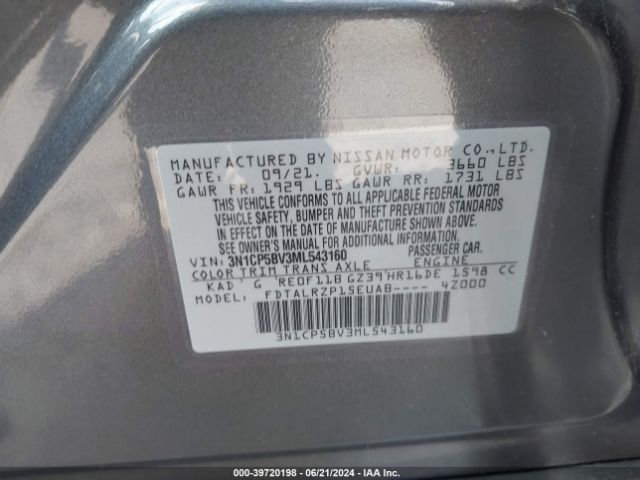 3N1CP5BV3ML543160 Nissan Kicks S Xtronic Cvt