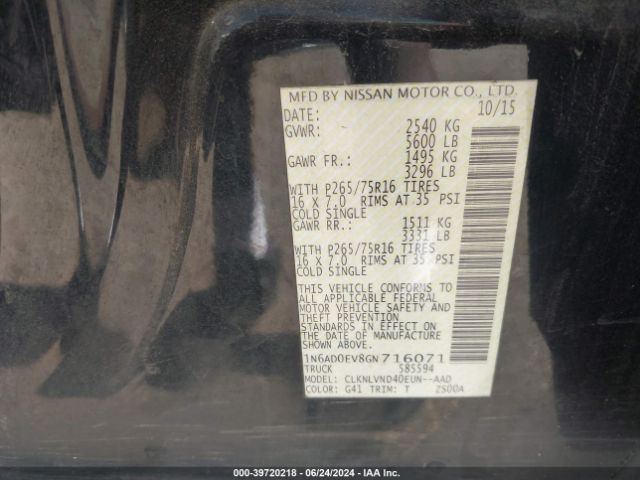1N6AD0EV8GN716071 Nissan Frontier Pro-4x