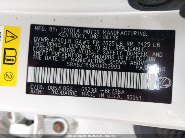 58ABZ1B18KU002993 Lexus Es 350 Luxury