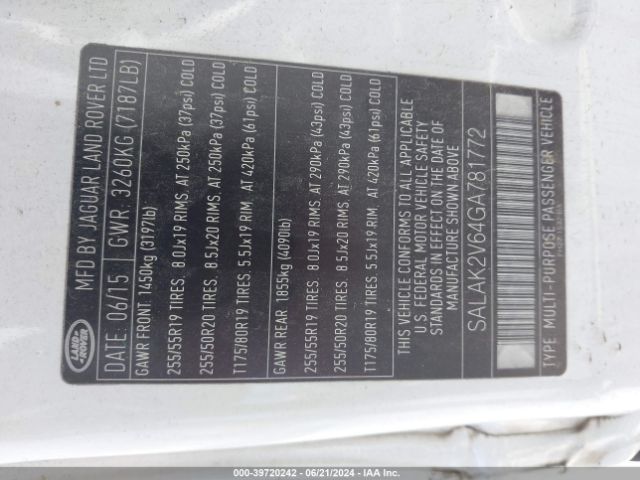 SALAK2V64GA781772 Land Rover LR4