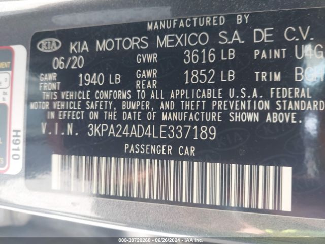 3KPA24AD4LE337189 KIA RIO S