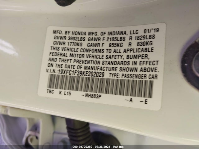 Honda CIVIC EX 2019 19XFC1F39KE202029 Image 9