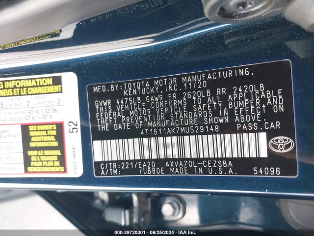 Toyota CAMRY SE 2021 4T1G11AK7MU529148 Image 9