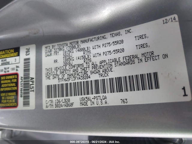 5TFHW5F13FX438204 Toyota Tundra Limited 5.7l V8
