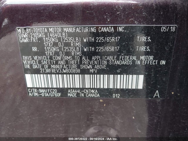Toyota Rav4 Xle 2018 2T3RFREV3JW800898 Image 9