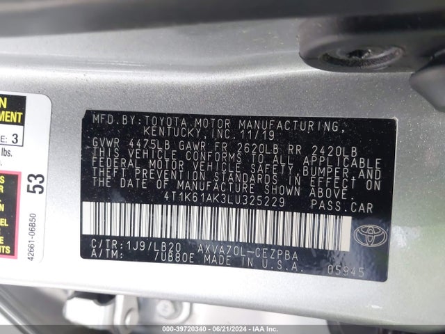 Toyota CAMRY XSE 2020 4T1K61AK3LU325229 Image 9