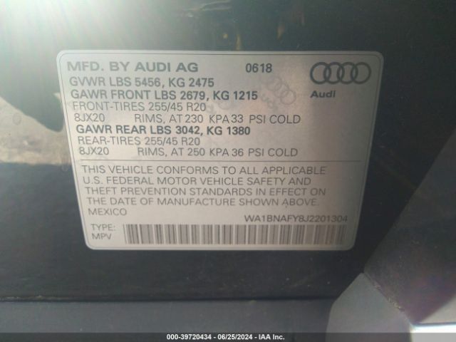 WA1BNAFY8J2201304 Audi Q5 2.0t Premium/2.0t Tech Premium