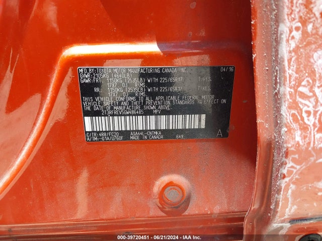 Toyota Rav4 Xle 2016 2T3RFREV5GW486485 Image 9