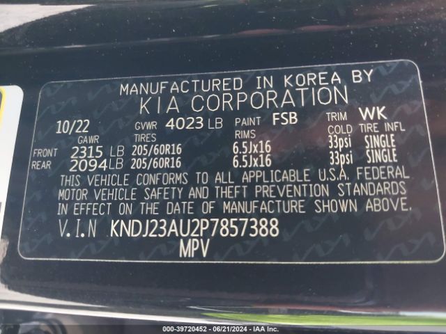 KNDJ23AU2P7857388 KIA SOUL LX