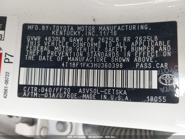 Toyota CAMRY SE 2017 4T1BF1FK3HU360398 Image 9