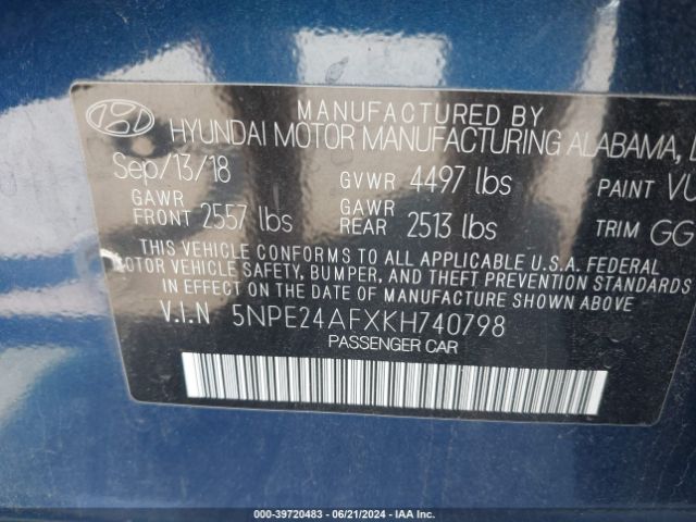5NPE24AFXKH740798 Hyundai SONATA SE