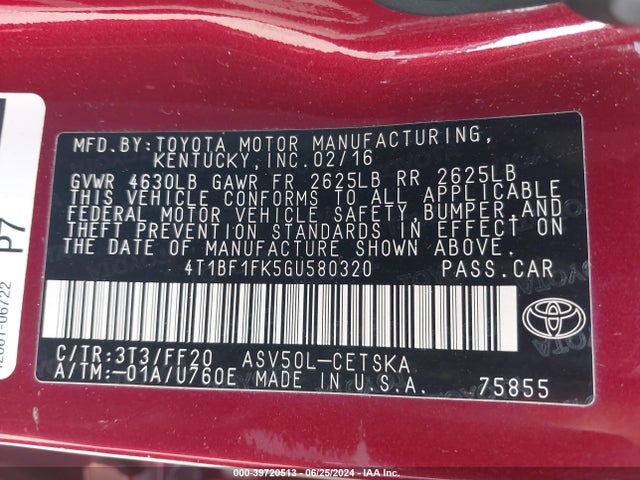 Toyota CAMRY SE 2016 4T1BF1FK5GU580320 Image 9