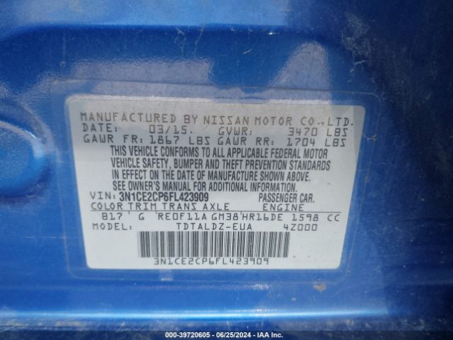 3N1CE2CP6FL423909 Nissan Versa Note S (sr)/s Plus/sl/sr/sv