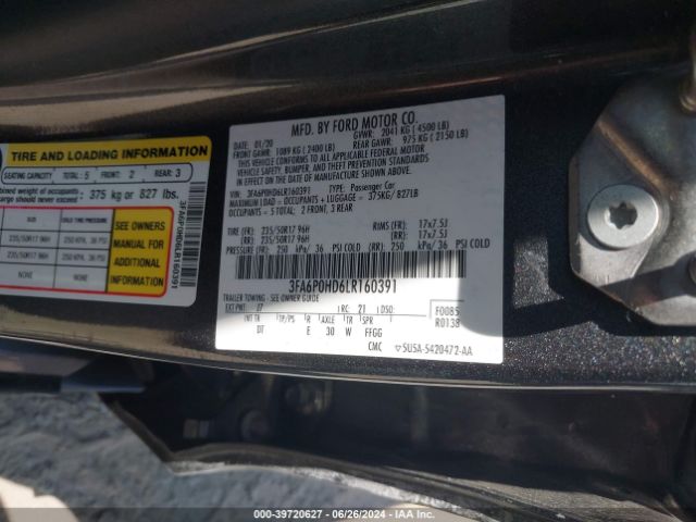 3FA6P0HD6LR160391 Ford FUSION SE