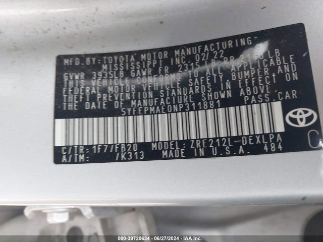 Toyota COROLLA LE 2022 5YFEPMAE0NP311881 Image 9