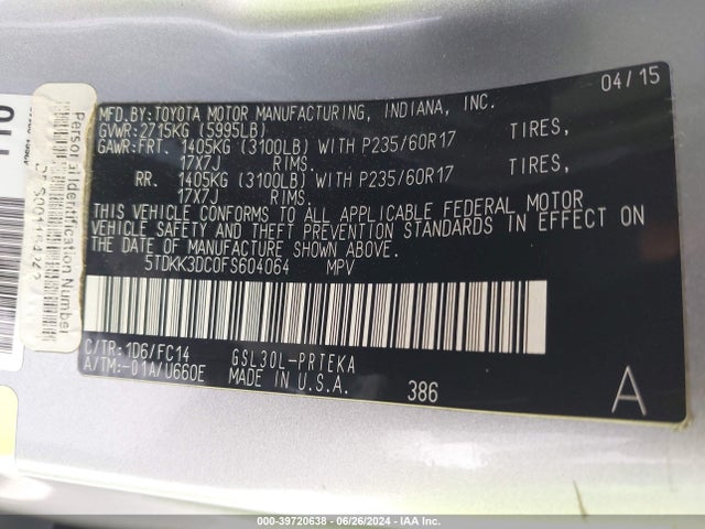 Toyota Sienna Le 8 Passenger 2015 5TDKK3DC0FS604064 Image 9