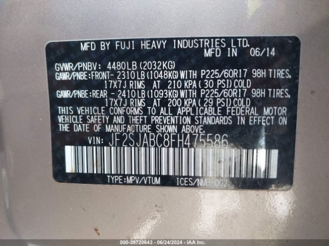 JF2SJABC8FH475586 Subaru Forester 2.5i